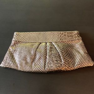 Like New Lauren Merkin Metallic Gold Print Louise Clutch